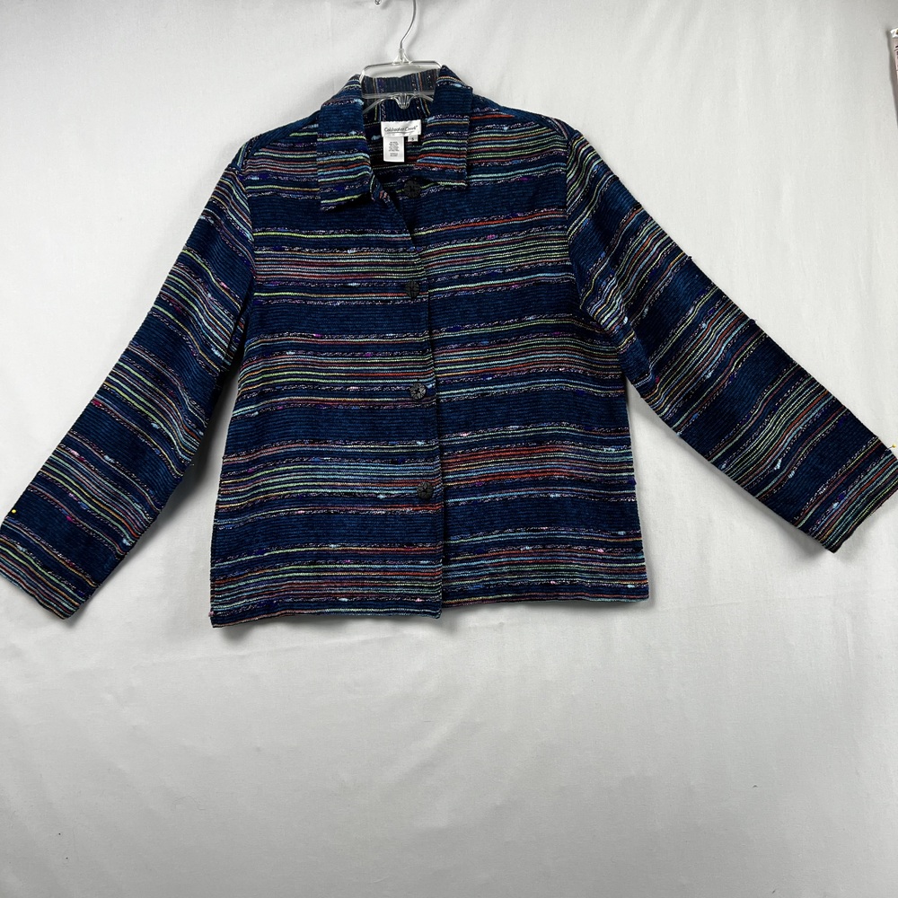 Coldwater Creek Jacket Womens Small Chenille Boucle Button up Striped Collared